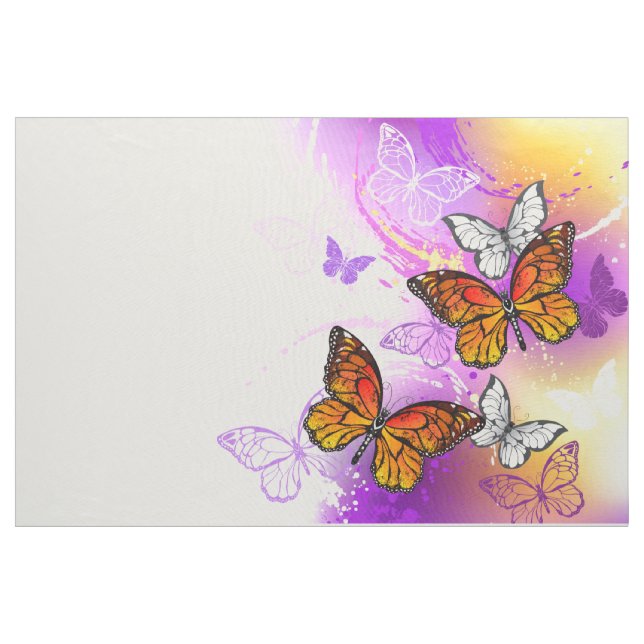 Tela Mariposas monarcas en fondo morado (Yarda)