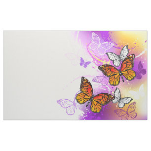 Tela Mariposas monarcas en fondo morado