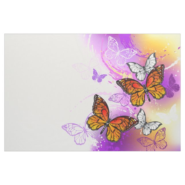 Tela Mariposas monarcas en fondo morado (Yarda)