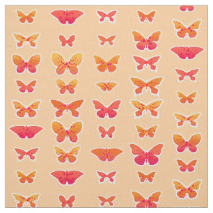 Tela Mariposas, naranja suave, rosa coral, oro