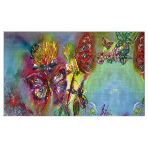 TELA MARIPOSAS ROJAS SOBRE LOS AMARILLOS AMARILLOS,AZUL