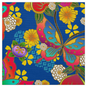 Tela Mariposas y flores de patrón kimono japonesas