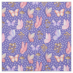 Tela Mariposas y hongos en azul Iris