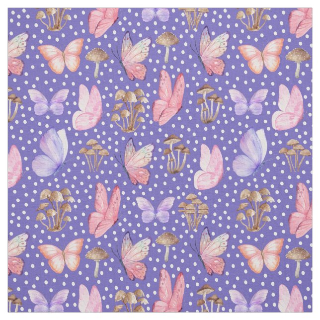Tela Mariposas y hongos en azul Iris (Retal)