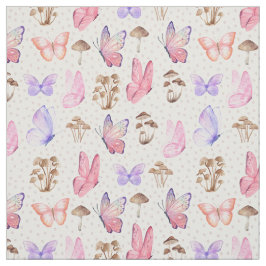Tela Mariposas y hongos en blanco
