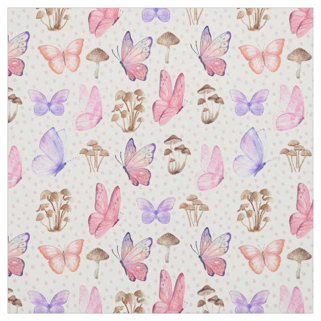 Tela Mariposas y hongos en blanco (Retal)