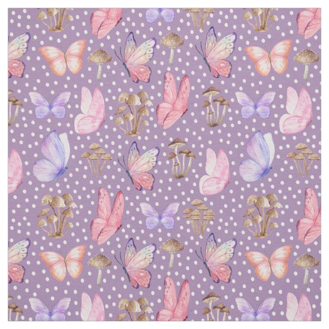 Tela Mariposas y hongos en morado (Retal)