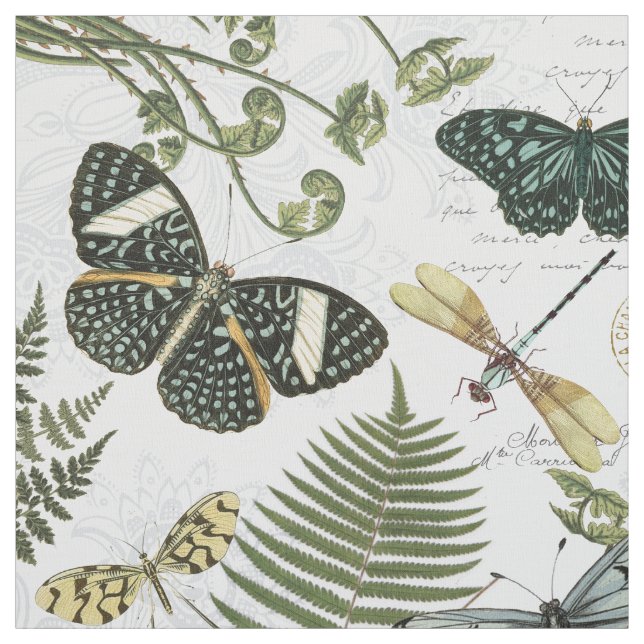Tela mariposas y libélulas antiguas (Retal)