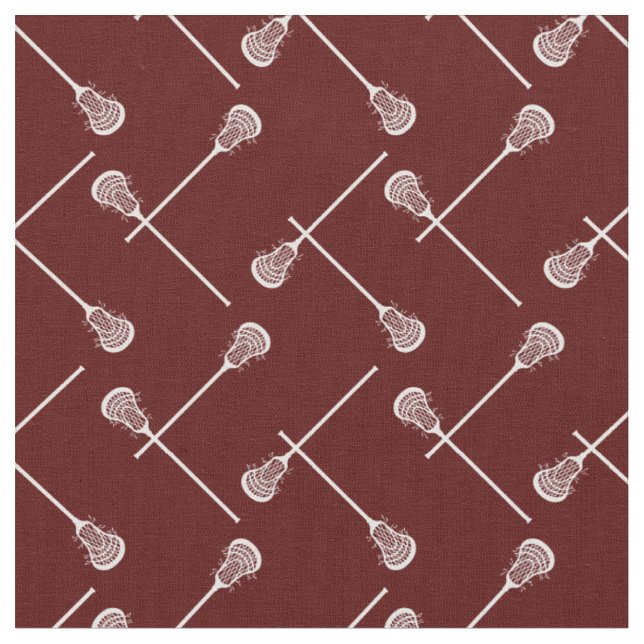 Tela Maroon Lacrosse White Sticks Patterado (De cerca)