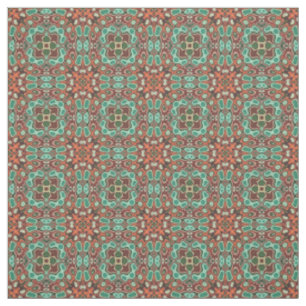 Tela Marrón Naranja Rojo Turquesa Verde Arte de Oriente