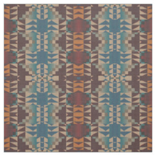 Tela Marrón Taupe Rojo Azul Naranja Teal Aspecto Étnico