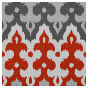 Tela Marroquí Ikat Damask, gris gráfico y rojo