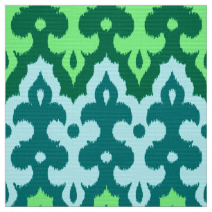 Tela Marroquí Ikat Damask, Turquoise & Jade Green