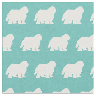 Tela Mascota de Silhouette de perro de oveja Verde azul