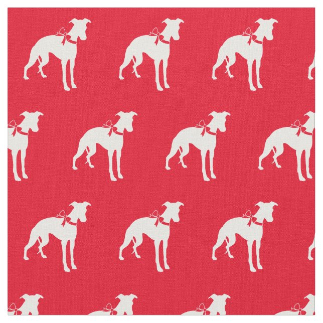 Tela Mascota de silueta de perro blanco rojo (De cerca)