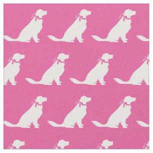 Tela Mascota de silueta de perro dorado rosado