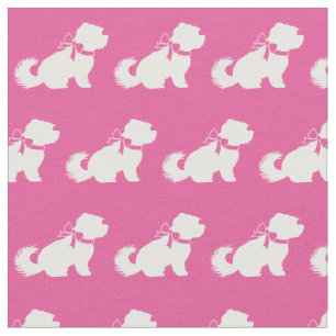 Tela Mascota de silueta de perro maltés rosa