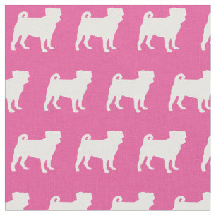 Tela Mascota de silueta de perro pug rosado