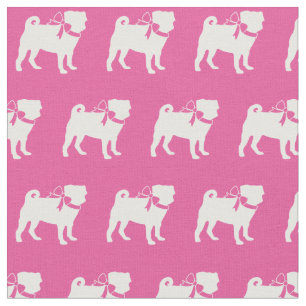 Tela Mascota de silueta de perro pug rosado