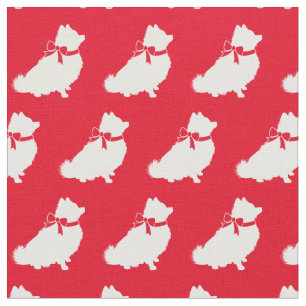 Tela Mascota Pomerania Dog Silhouette Red
