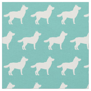 Tela Mascota Siberian Husky Dog Silhouette Verde azulad