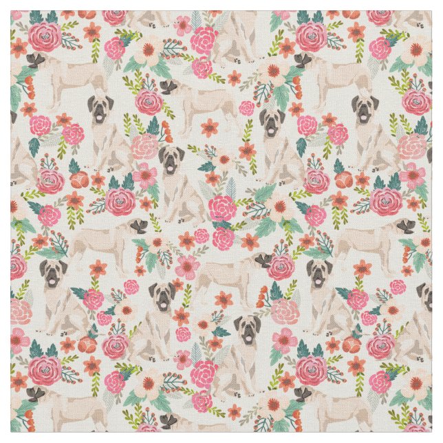 Tela Mastiff Dog Florals (De cerca)