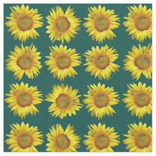 Tela Material de costura con patrón de girasoles azul v
