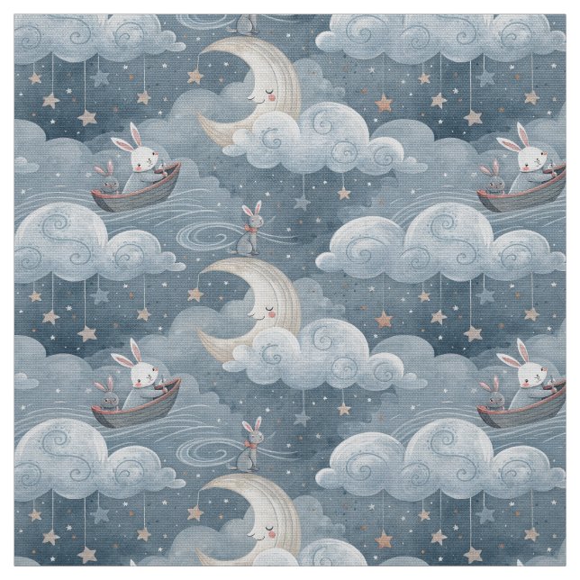 Tela Material de impresión de conejos azules de patrón  (Retal)