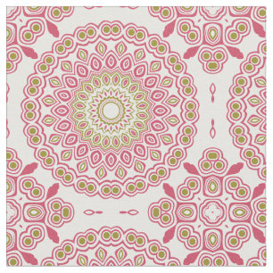 Tela Medallón caleidoscópico rosa y verde oliva