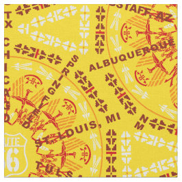 Tela Medallón De La Ruta 66 En Amarillo Dorado