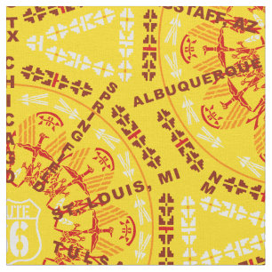 Tela Medallón De La Ruta 66 En Amarillo Dorado