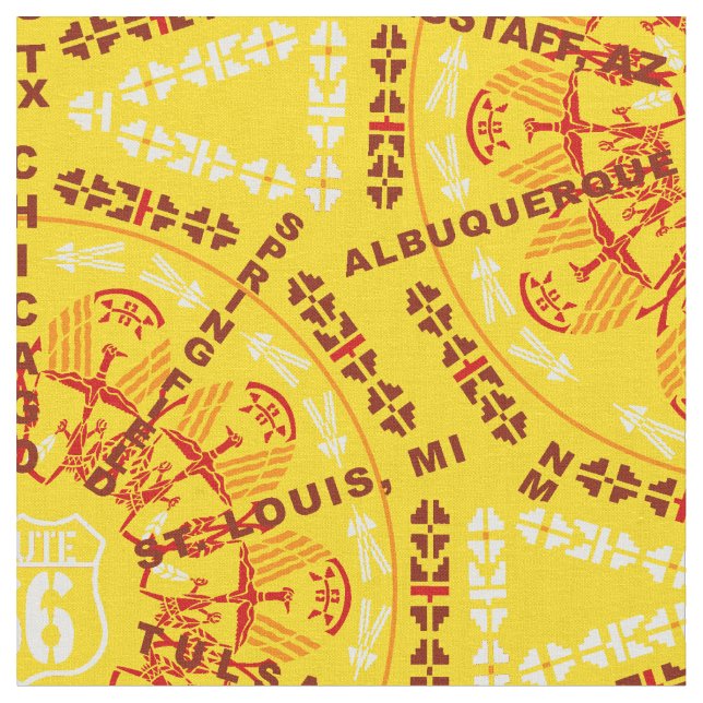 Tela Medallón De La Ruta 66 En Amarillo Dorado (De cerca)