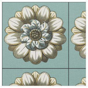 Tela Medallón Ornato Floral sobre fondo azul claro