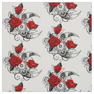 Tela Media luna mecánica con rosas rojas