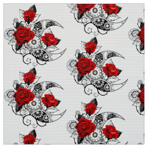 Tela Media luna mecánica con rosas rojas