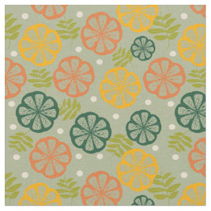 Tela Mediados del Siglo Moderno Citrus Slices Green 