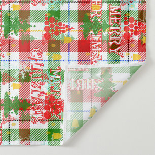 Tela Merry Christmas Decorated Plaid Tartán