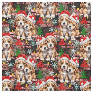 Tela Merry Christmas Santa Hat Dog Puppy Design - Black