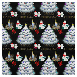 Tela Merry Christmas typography Tree Candles Polar Bear