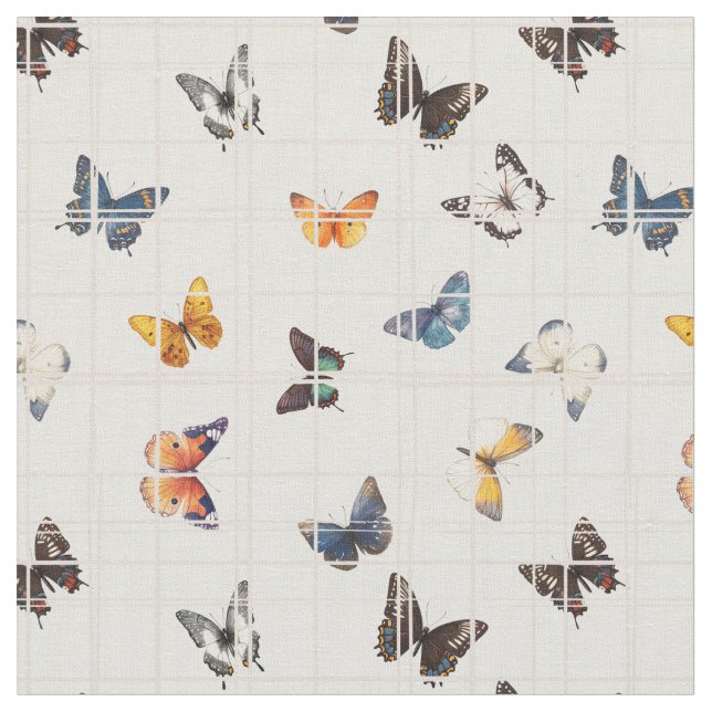 Tela Mezcla de mariposas beige (De cerca)