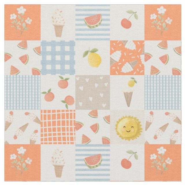 Tela Mezcla de verano - parchado de patchwork de sandía (De cerca)
