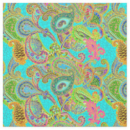 Tela Mezcla Paisley en turquesa y verde