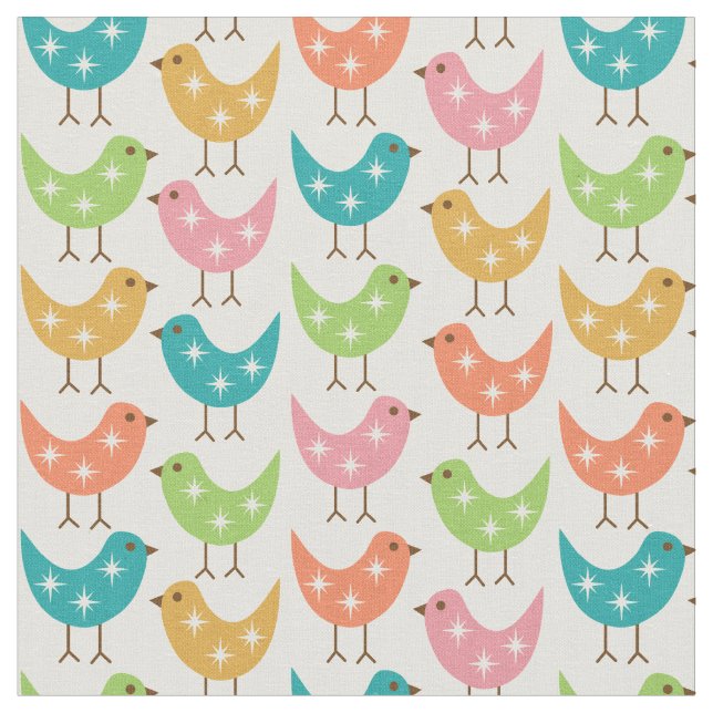 Tela Mid Century Modern Colorful Atomic Birds Pattern (De cerca)