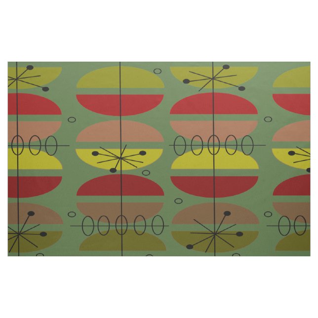 Tela Mid-Century Modern Green Abstract Fabric (Yarda)