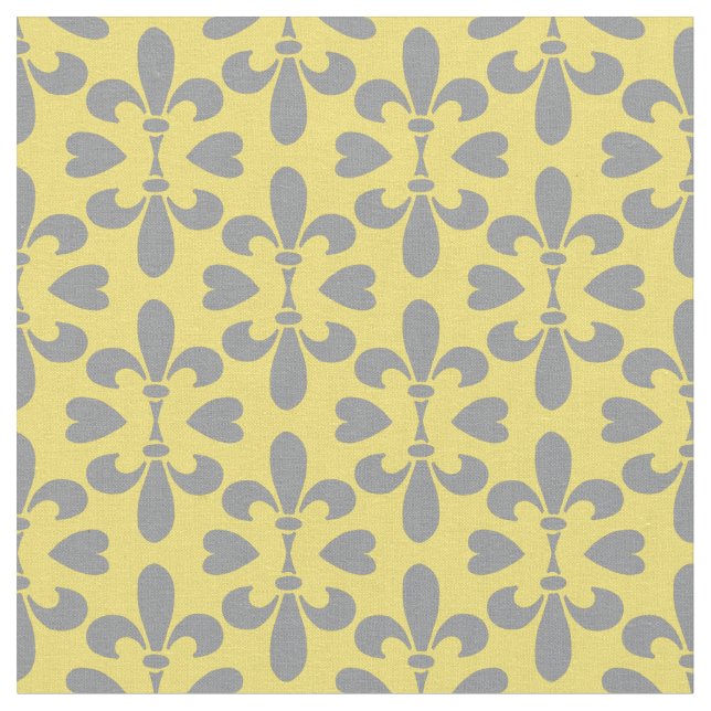 Tela Mid Century Moderno Yellow Grey Fleur de Lys (De cerca)
