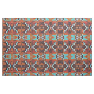 Tela Miraje Étnico Naranja Turquesa Azul Marrón Rojo