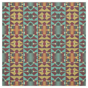 Tela Miraje Étnico Naranja Turquesa Verde Teal Rojo Osc