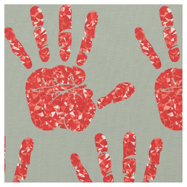 Tela MMIW Red Hand Jewand Pattern Gray Green (De cerca)