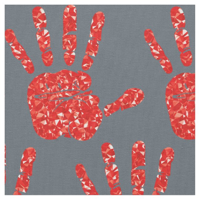 Tela MMIW Red Hand Jewand Pattern Slate Blue Gray (De cerca)