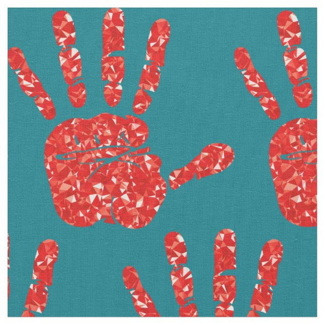 Tela MMIW Red Hand Jewed Pattern Turquoise (De cerca)